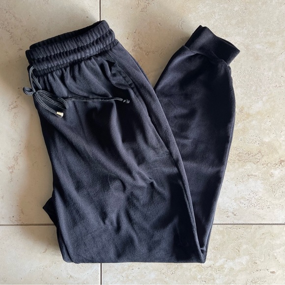 Black Velour Joggers Sweatpants Drawstring Lounge Pants Y2K 2000s Size Medium - Picture 1 of 5